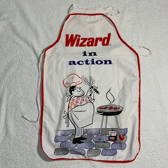 Vintage BBQ Apron Full Bib Wizard in Action - Picture 1 of 6